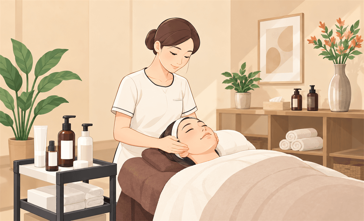 エステサロン:施術を受けるお客さまと施術者のイラスト